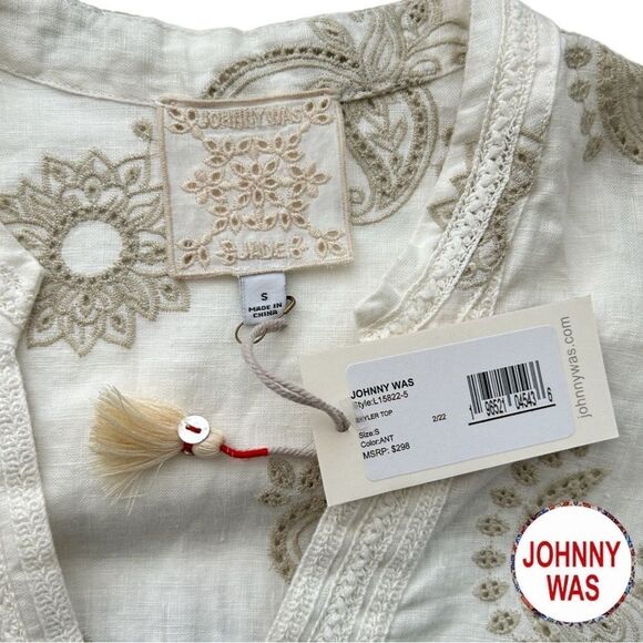 Johnny Was **NWT** Skyler Linen Top In Antique White With Mock Collar - Picture 11 of 11